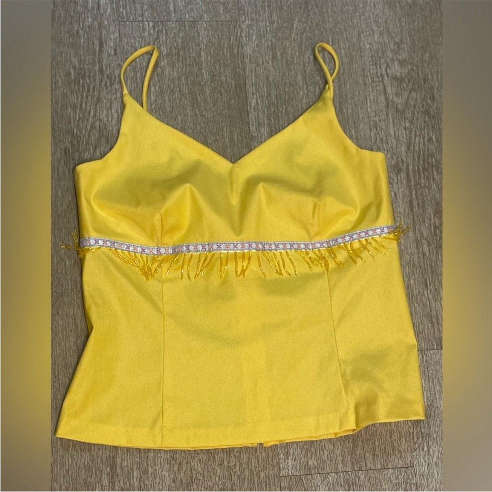 New York collection yellow fringe tank top